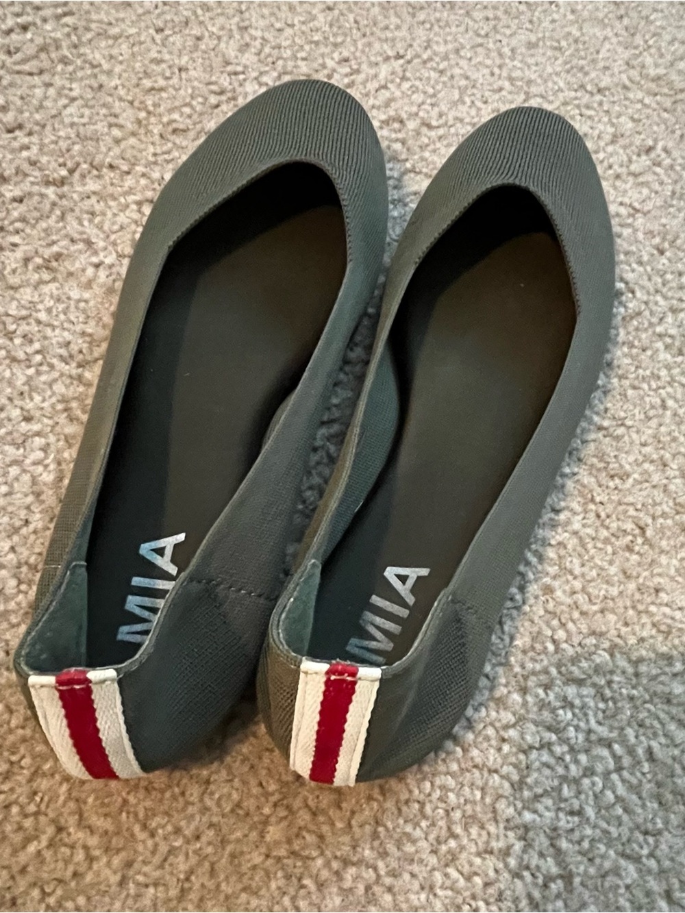 MIA Olive Slip-On Ballet Flats with Red-Strip Heel Tab
